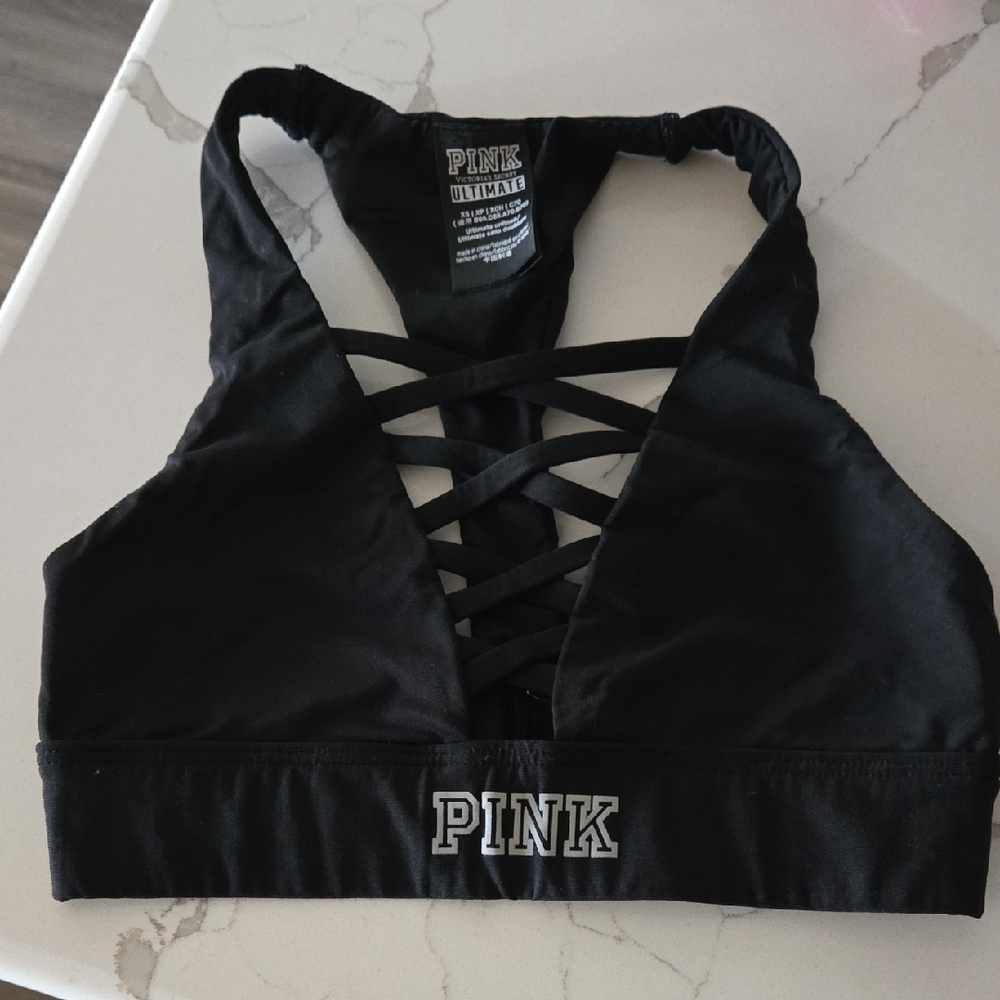 PINK Victoria's Secret Black Crisscross Sports Bra